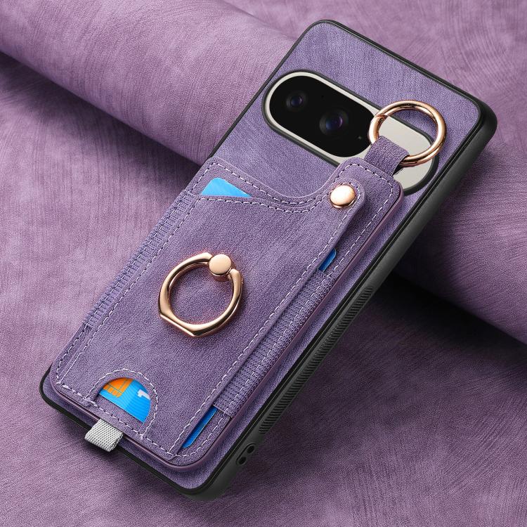 For Google Pixel 9 / 9 Pro Retro Skin-feel Ring Card Bag Phone Case with Hang Loop