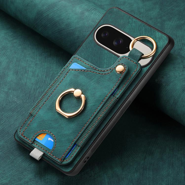 For Google Pixel 9 / 9 Pro Retro Skin-feel Ring Card Bag Phone Case with Hang Loop