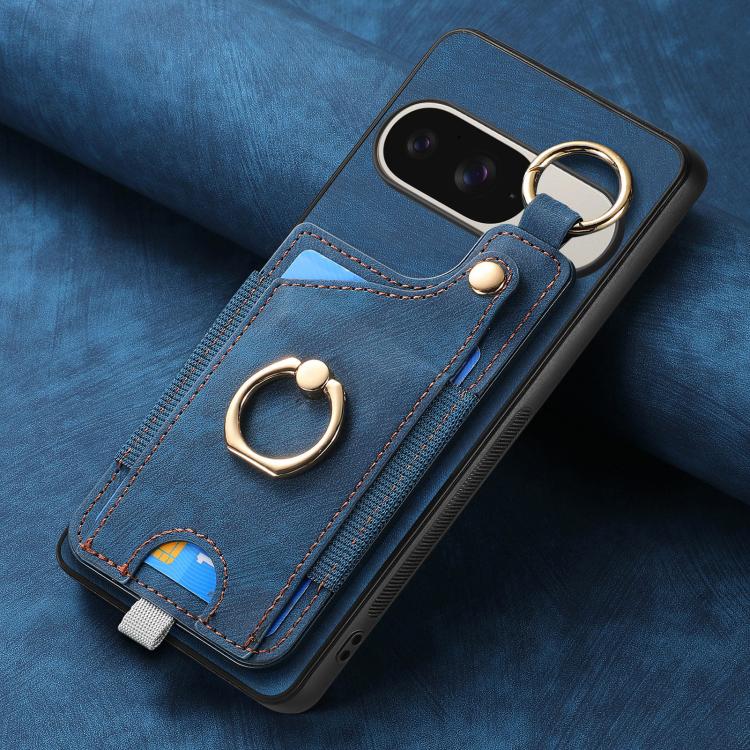 For Google Pixel 9 / 9 Pro Retro Skin-feel Ring Card Bag Phone Case with Hang Loop