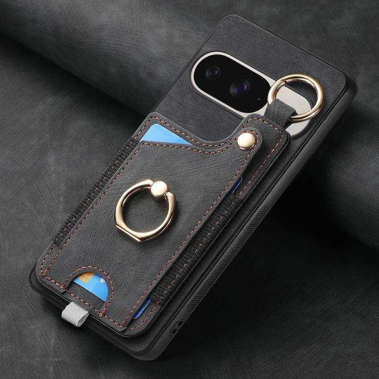 For Google Pixel 9 / 9 Pro Retro Skin-feel Ring Card Bag Phone Case with Hang Loop