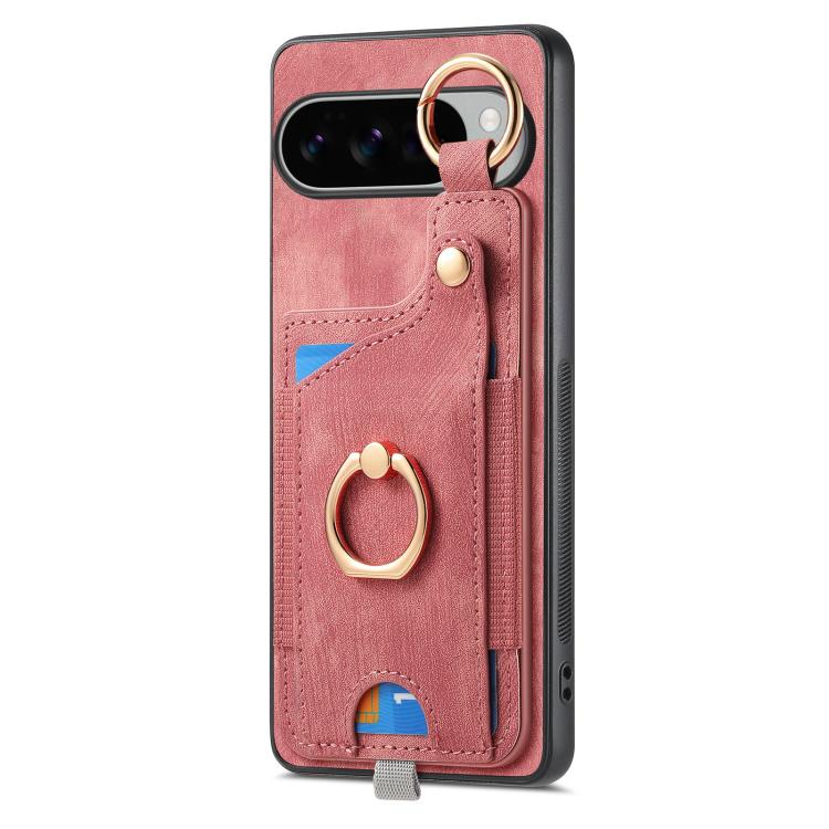 For Google Pixel 9 Pro XL Retro Skin-feel Ring Card Bag Phone Case with Hang Loop