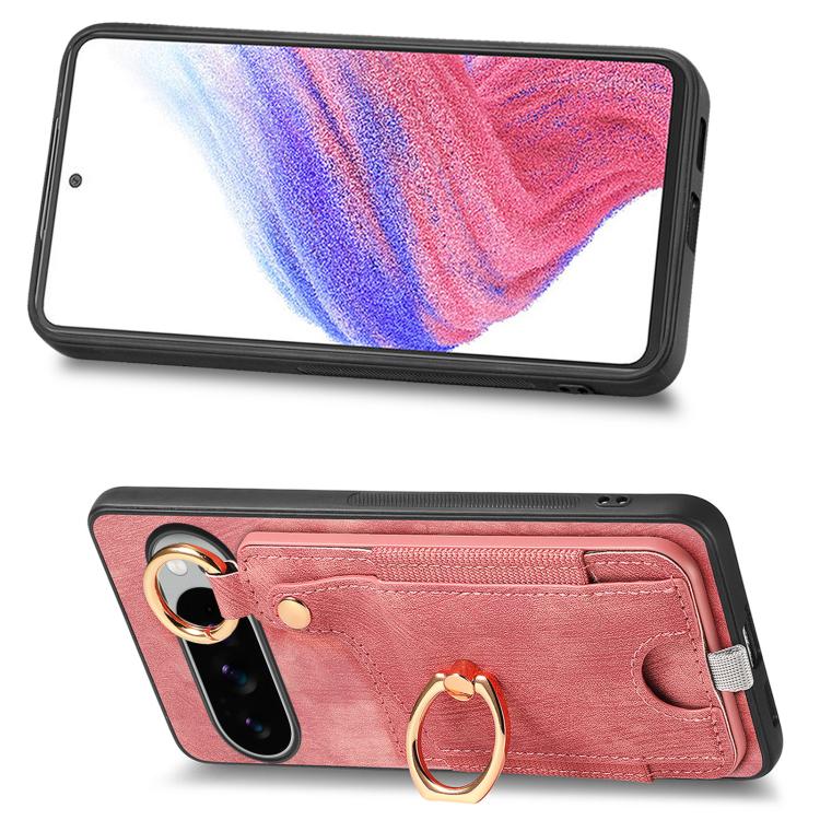 For Google Pixel 9 Pro XL Retro Skin-feel Ring Card Bag Phone Case with Hang Loop