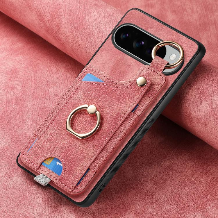 For Google Pixel 9 Pro XL Retro Skin-feel Ring Card Bag Phone Case with Hang Loop