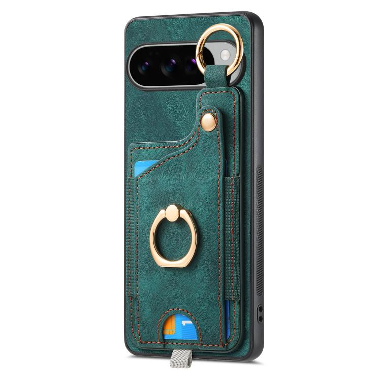 For Google Pixel 9 Pro XL Retro Skin-feel Ring Card Bag Phone Case with Hang Loop