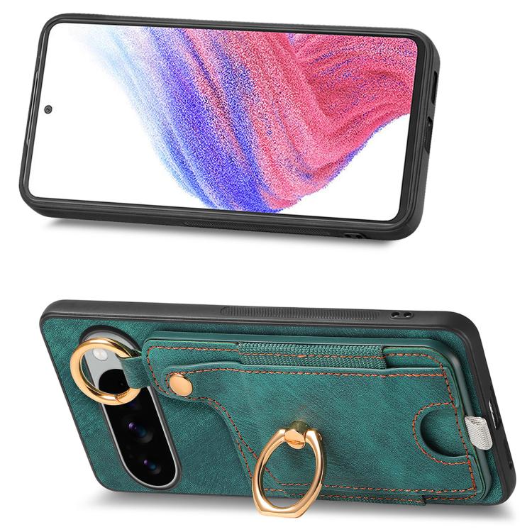 For Google Pixel 9 Pro XL Retro Skin-feel Ring Card Bag Phone Case with Hang Loop