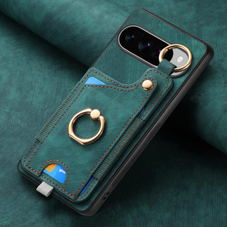 For Google Pixel 9 Pro XL Retro Skin-feel Ring Card Bag Phone Case with Hang Loop