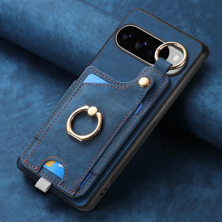 For Google Pixel 9 Pro XL Retro Skin-feel Ring Card Bag Phone Case with Hang Loop