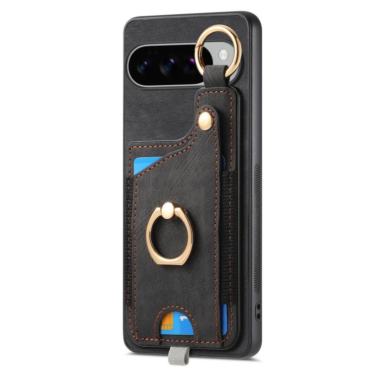 For Google Pixel 9 Pro XL Retro Skin-feel Ring Card Bag Phone Case with Hang Loop