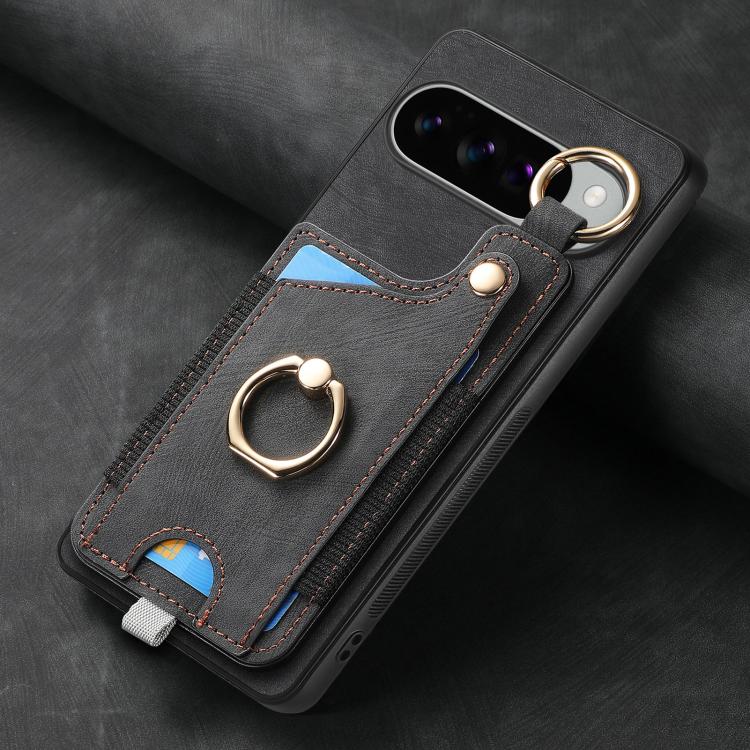 For Google Pixel 9 Pro XL Retro Skin-feel Ring Card Bag Phone Case with Hang Loop