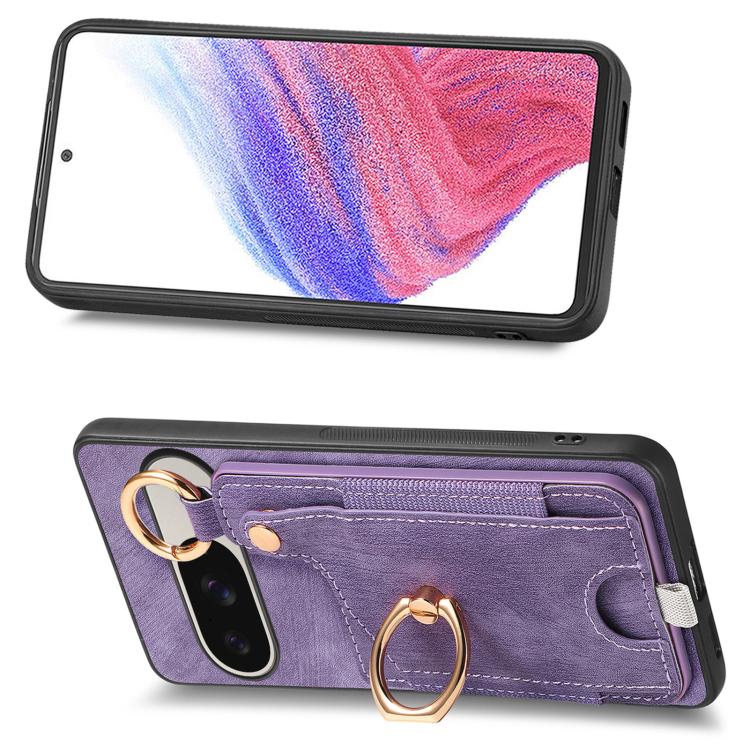 For Google Pixel 10 / 10 Pro Retro Skin-feel Ring Card Bag Phone Case with Hang Loop