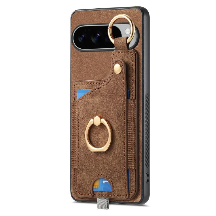For Google Pixel 10 Pro XL Retro Skin-feel Ring Card Bag Phone Case with Hang Loop