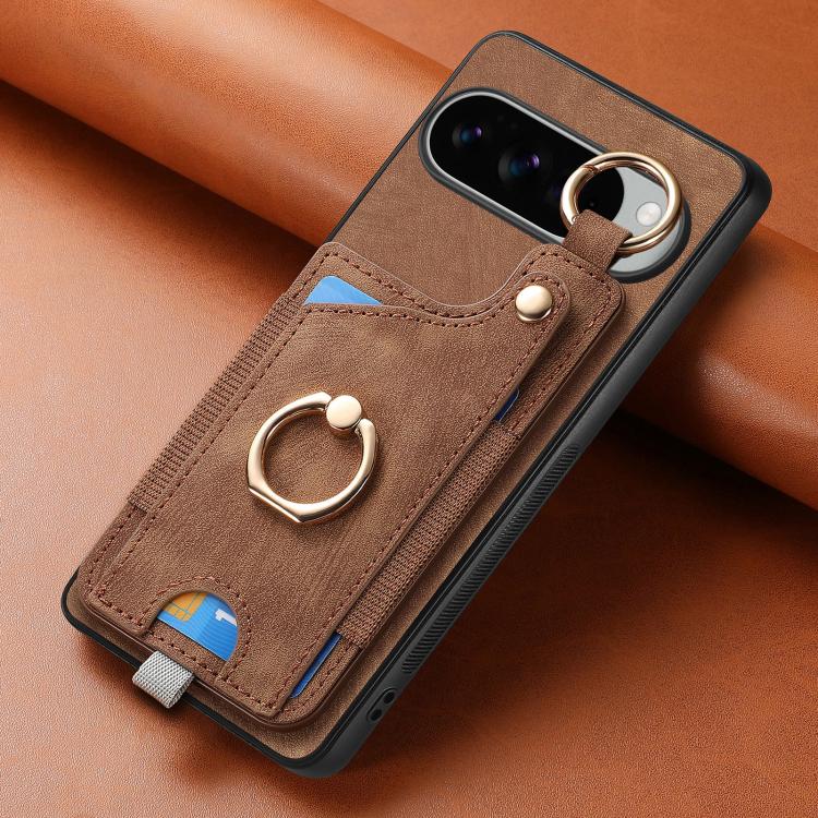 For Google Pixel 10 Pro XL Retro Skin-feel Ring Card Bag Phone Case with Hang Loop