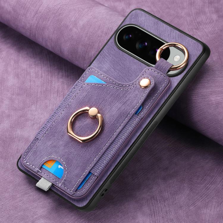 For Google Pixel 10 Pro XL Retro Skin-feel Ring Card Bag Phone Case with Hang Loop