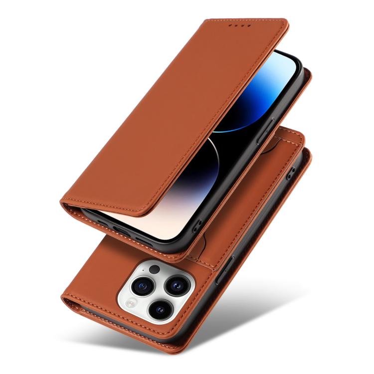 For iPhone 16 Pro Magnetism Skin Feel Card Holder Leather Phone Case