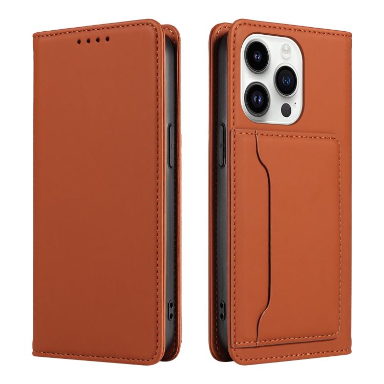 For iPhone 16 Pro Max Magnetism Skin Feel Card Holder Leather Phone Case