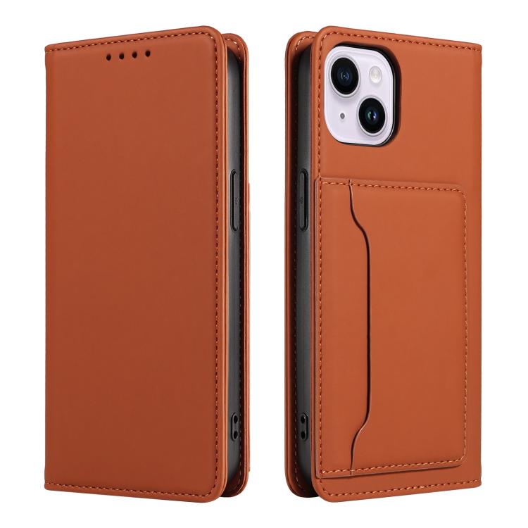For iPhone 16 Plus Magnetism Skin Feel Card Holder Leather Phone Case
