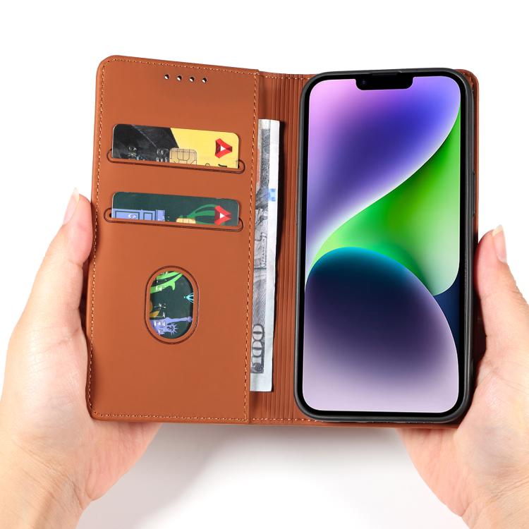 For iPhone 16 Plus Magnetism Skin Feel Card Holder Leather Phone Case