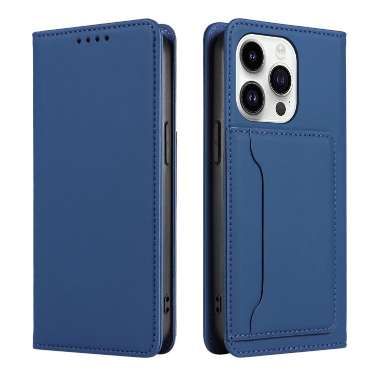 For iPhone 15 Pro Magnetism Skin Feel Card Holder Leather Phone Case