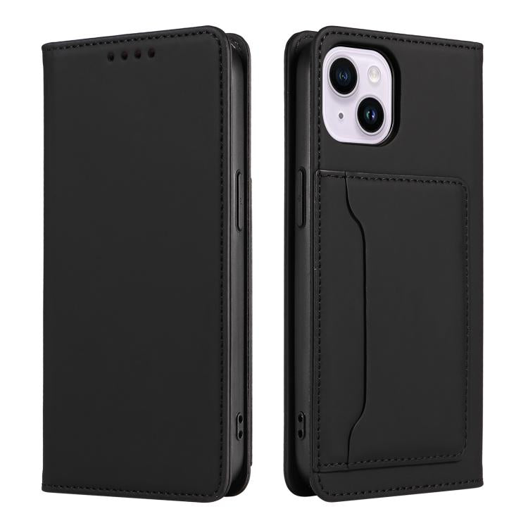For iPhone 15 Plus Magnetism Skin Feel Card Holder Leather Phone Case