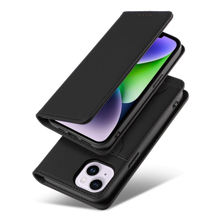 For iPhone 15 Plus Magnetism Skin Feel Card Holder Leather Phone Case