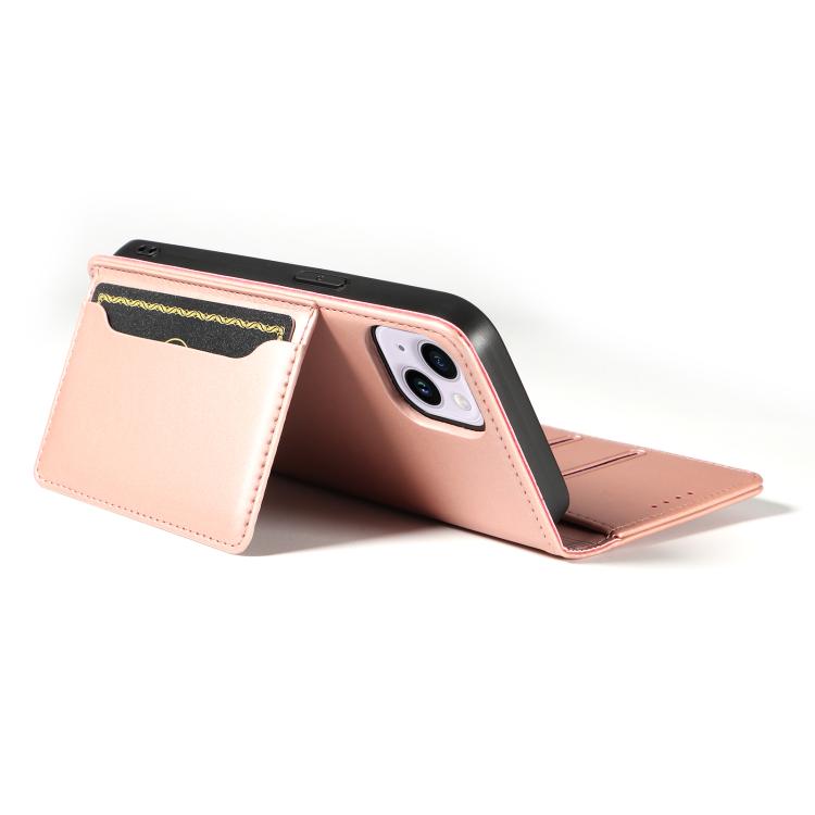 For iPhone 15 Plus Magnetism Skin Feel Card Holder Leather Phone Case