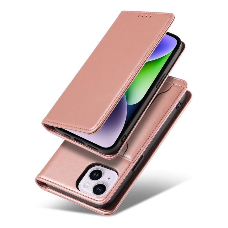For iPhone 15 Plus Magnetism Skin Feel Card Holder Leather Phone Case