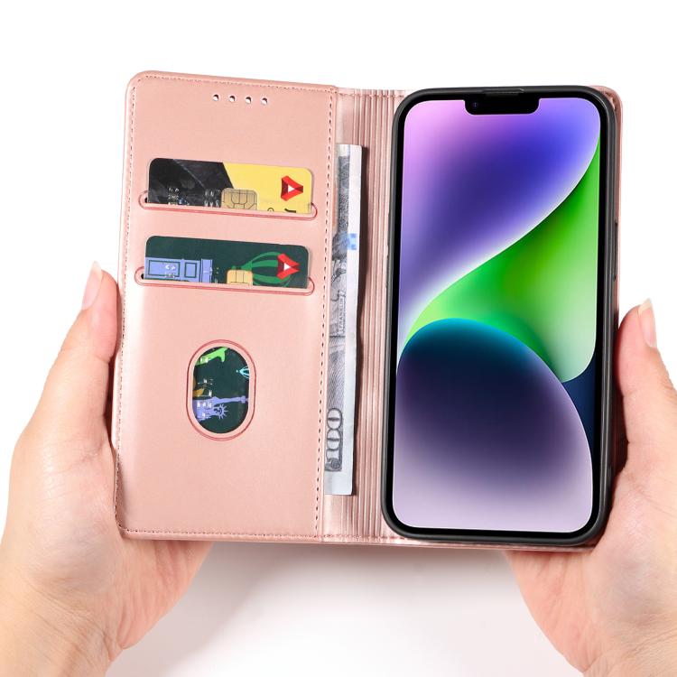 For iPhone 15 Plus Magnetism Skin Feel Card Holder Leather Phone Case
