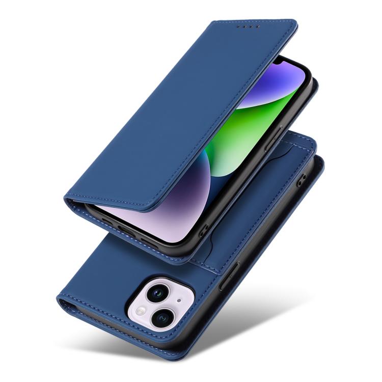 For iPhone 15 Plus Magnetism Skin Feel Card Holder Leather Phone Case