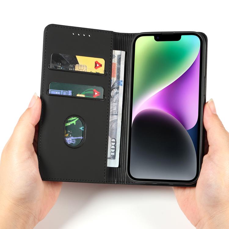 For iPhone 15 Magnetism Skin Feel Card Holder Leather Phone Case