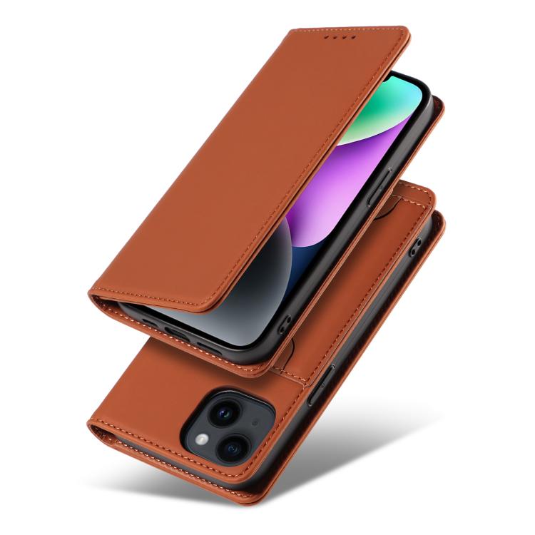For iPhone 15 Magnetism Skin Feel Card Holder Leather Phone Case