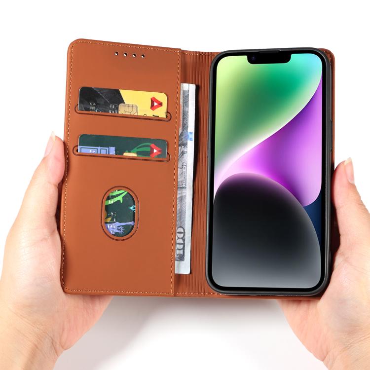 For iPhone 15 Magnetism Skin Feel Card Holder Leather Phone Case