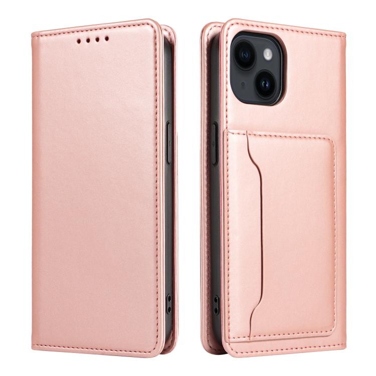 For iPhone 15 Magnetism Skin Feel Card Holder Leather Phone Case