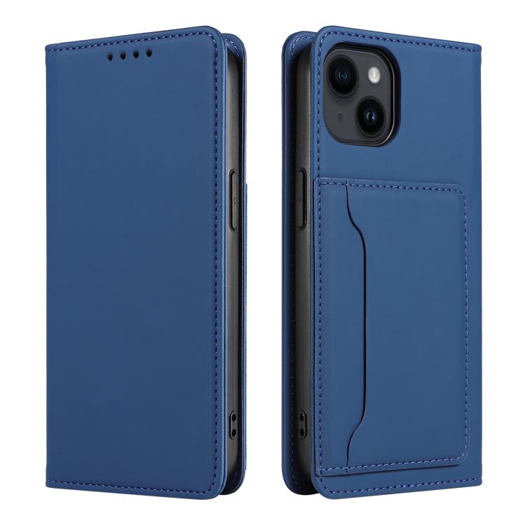 For iPhone 15 Magnetism Skin Feel Card Holder Leather Phone Case