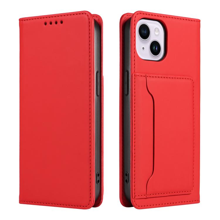 For iPhone 14 Plus Magnetism Skin Feel Card Holder Leather Phone Case
