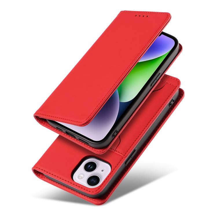 For iPhone 14 Plus Magnetism Skin Feel Card Holder Leather Phone Case