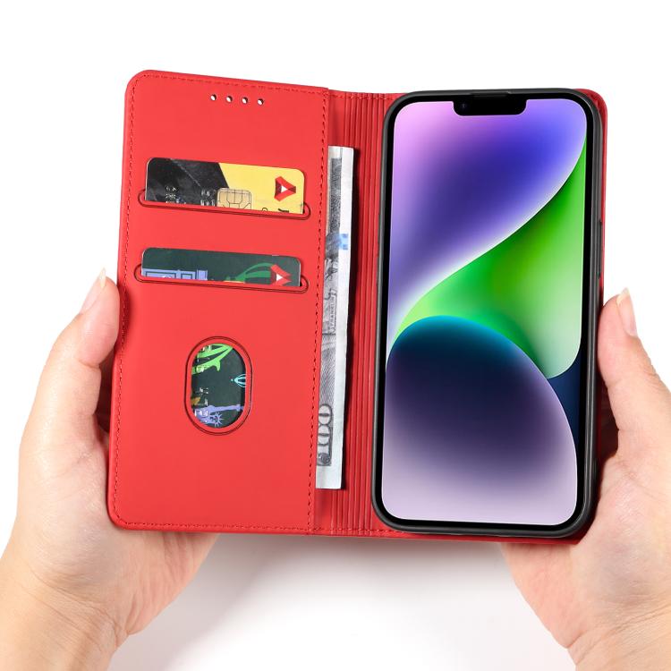 For iPhone 14 Plus Magnetism Skin Feel Card Holder Leather Phone Case
