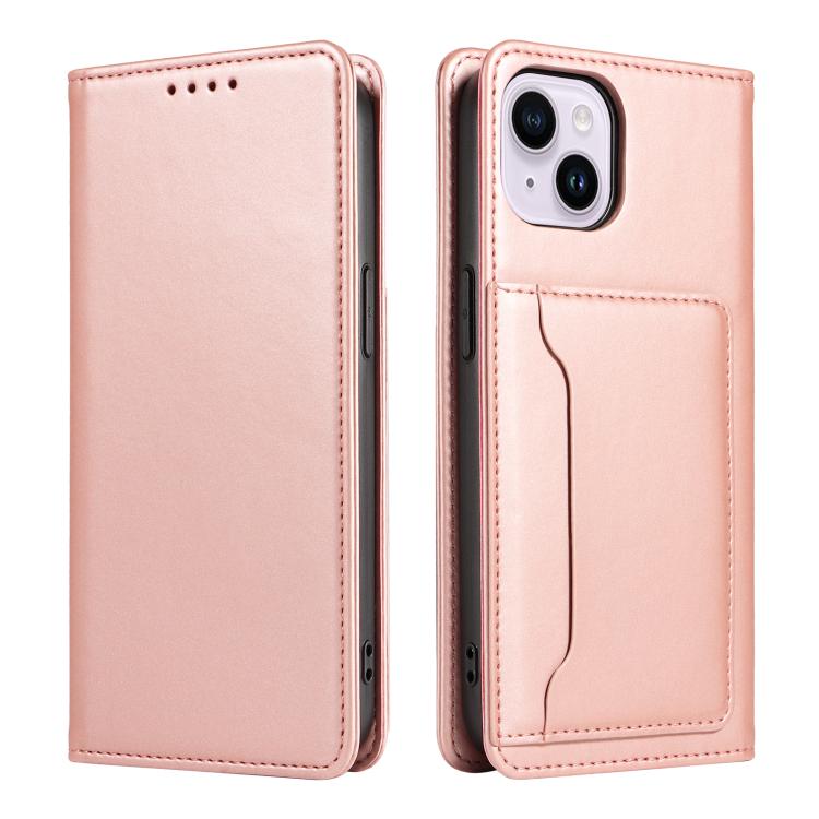 For iPhone 14 Plus Magnetism Skin Feel Card Holder Leather Phone Case