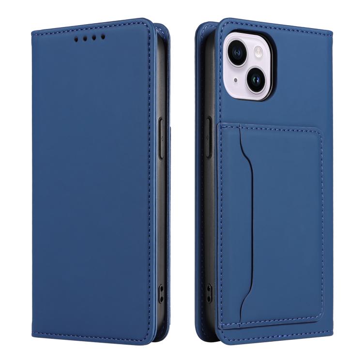 For iPhone 14 Plus Magnetism Skin Feel Card Holder Leather Phone Case