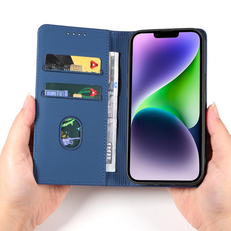 For iPhone 14 Plus Magnetism Skin Feel Card Holder Leather Phone Case