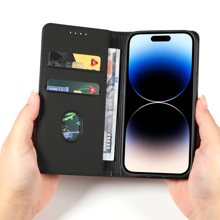 For iPhone 14 Pro Magnetism Skin Feel Card Holder Leather Phone Case