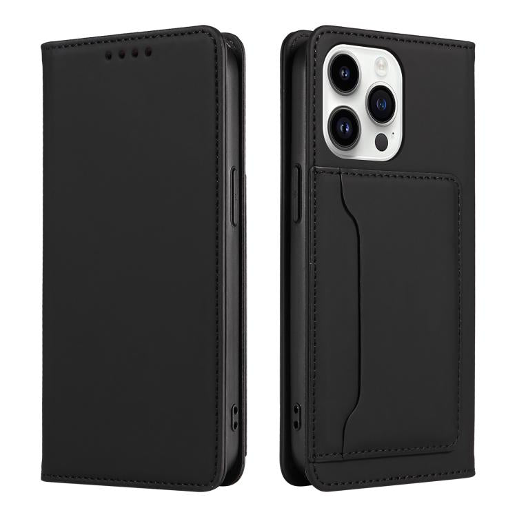 For iPhone 14 Pro Max Magnetism Skin Feel Card Holder Leather Phone Case