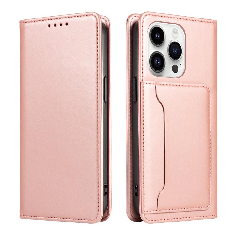 For iPhone 14 Pro Max Magnetism Skin Feel Card Holder Leather Phone Case