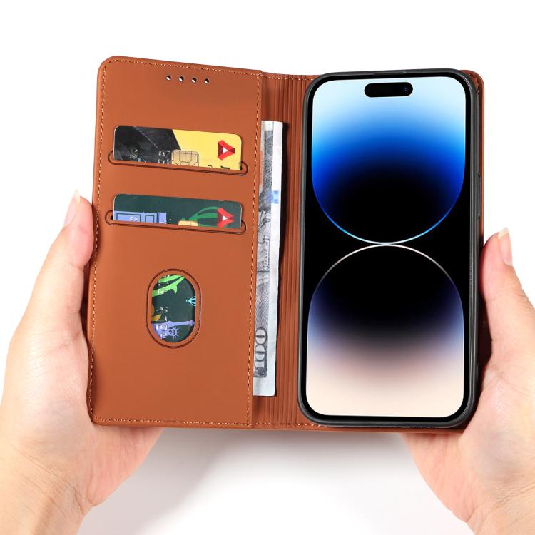 For iPhone 13 Pro Magnetism Skin Feel Card Holder Leather Phone Case