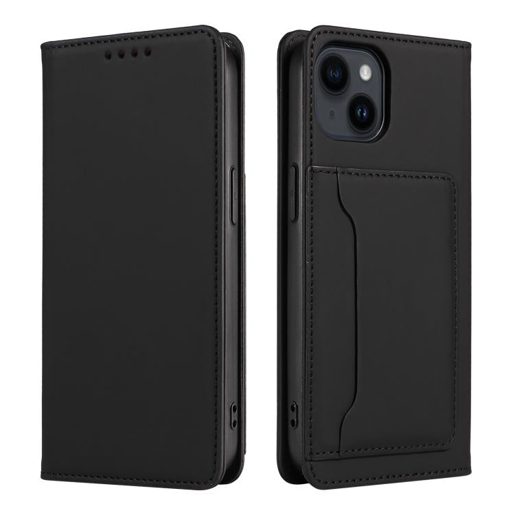 For iPhone 13 Magnetism Skin Feel Card Holder Leather Phone Case