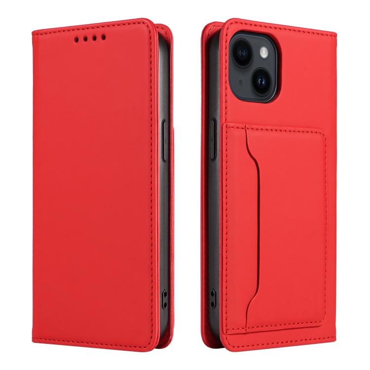 For iPhone 13 Magnetism Skin Feel Card Holder Leather Phone Case