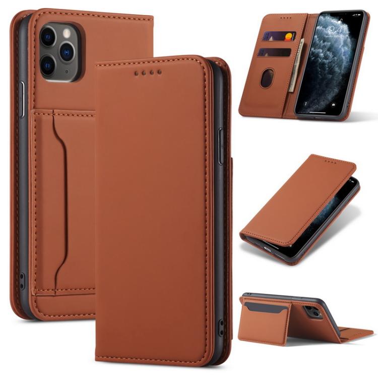 For iPhone 12 / 12 Pro Magnetism Skin Feel Card Holder Leather Phone Case