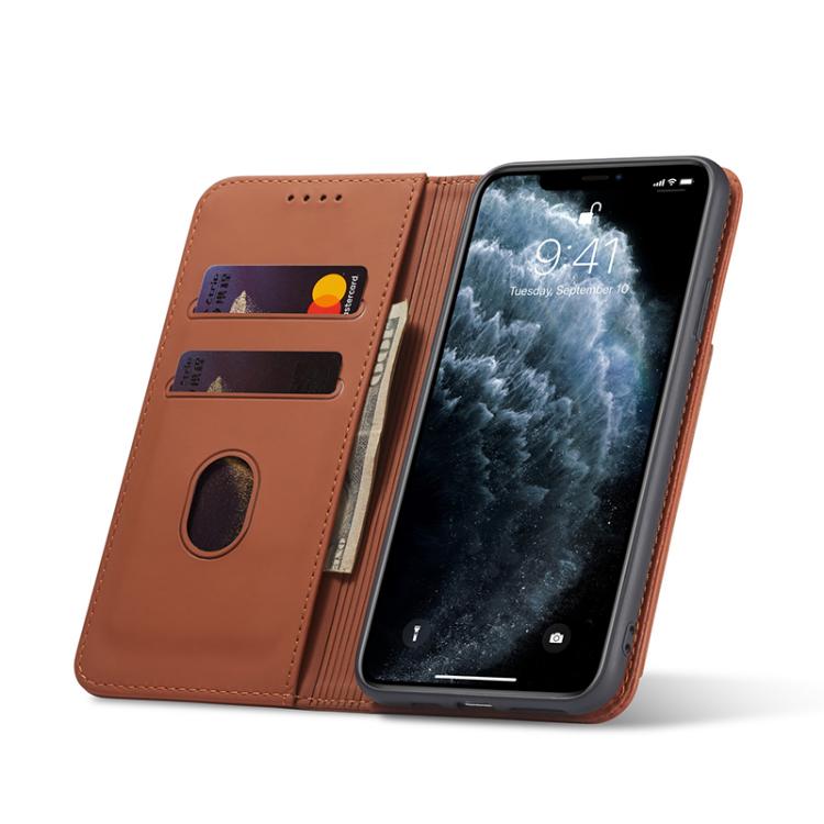 For iPhone 11 Pro Magnetism Skin Feel Card Holder Leather Phone Case