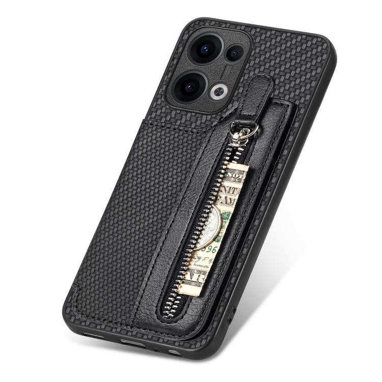 For OPPO Reno13 Carbon Fiber Horizontal Flip Zipper Wallet Phone Case