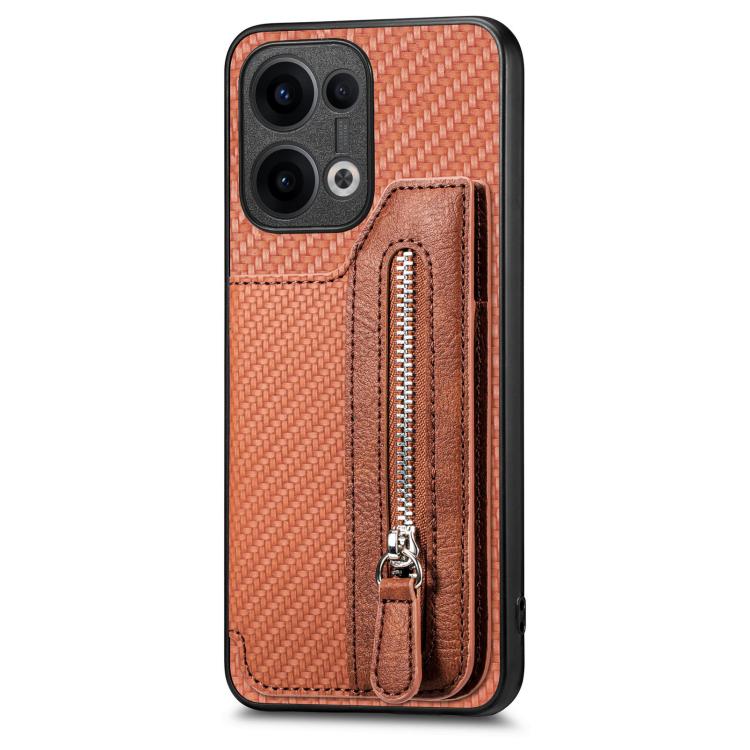 For OPPO Reno13 Carbon Fiber Horizontal Flip Zipper Wallet Phone Case