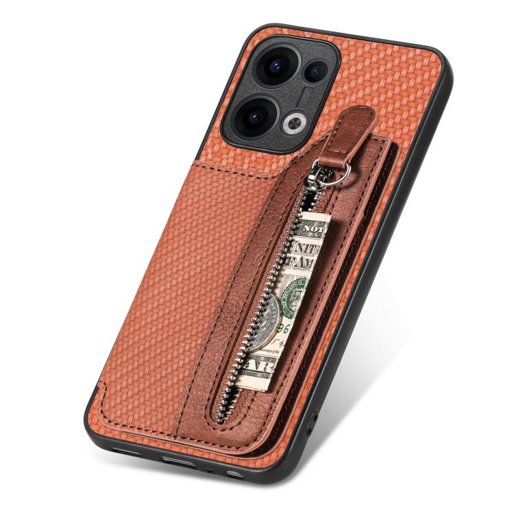 For OPPO Reno13 Carbon Fiber Horizontal Flip Zipper Wallet Phone Case